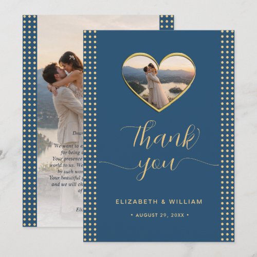 Gold & Blue Polka Dot Personalized wedding Thank You Card