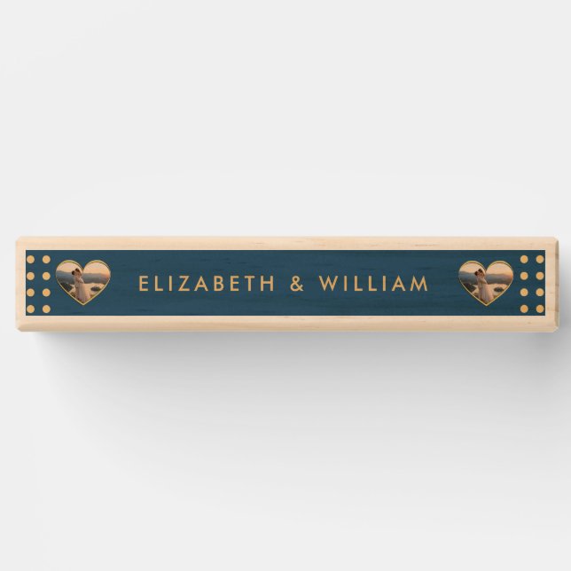 Gold & Blue Polka Dot Personalized wedding Topple Tower (Front)