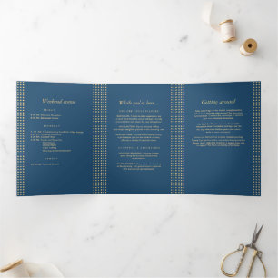 Gold & Blue Polka Dot Personalized wedding Tri-Fold Program
