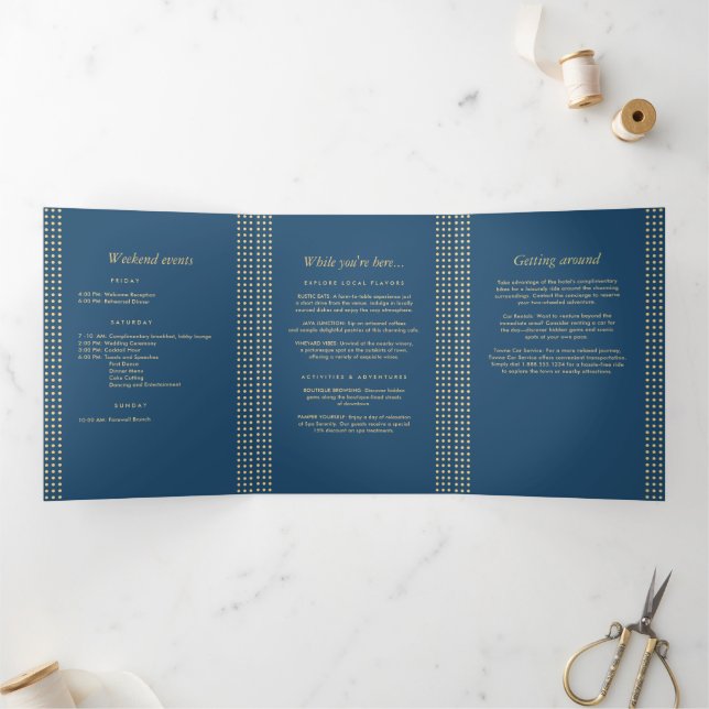 Gold & Blue Polka Dot Personalized wedding Tri-Fold Program (Inside)