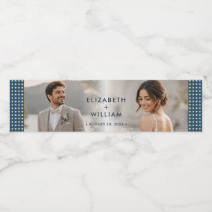 Gold & Blue Polka Dot Personalized wedding Water Bottle Label