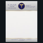 Gold Blue Professional Medical Caduceus Letterhead<br><div class="desc">Professional 3d elegant and classy business design for medical purposes: precious gold Caduceus symbol on a blue and light gray ombre background. Perfect for any business related to healthcare like a medical office,  doctor office,  clinic or hospital. For hospital staff,  physicians,  nurses; classy,  noble and elegant.</div>