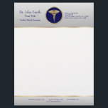 Gold Blue Professional Medical Caduceus Letterhead<br><div class="desc">Professional 3d elegant and classy business design for medical purposes: precious gold Caduceus symbol on a blue and light gray ombre background. Perfect for any business related to healthcare like a medical office,  doctor office,  clinic or hospital. For hospital staff,  physicians,  nurses; classy,  noble and elegant.</div>