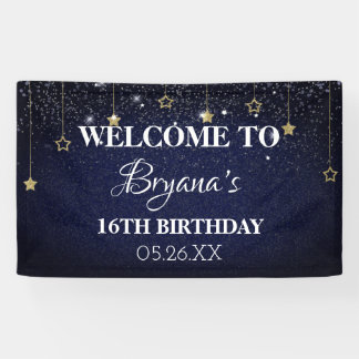 Gold Blue Prom Under Stars Starry Night Birthday  Banner