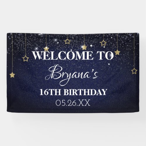 Gold Blue Prom Under Stars Starry Night Birthday  Banner