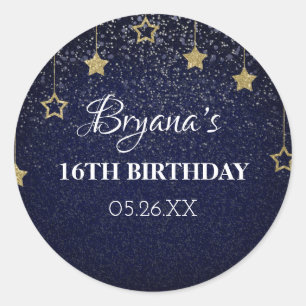 Gold Blue Prom Under Stars Starry Night Birthday Classic Round Sticker