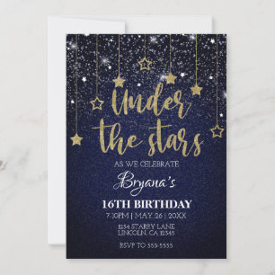 Gold Blue Prom Under Stars Starry Night Birthday Invitation