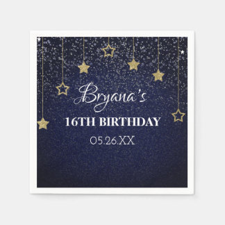 Gold Blue Prom Under Stars Starry Night Birthday Napkins