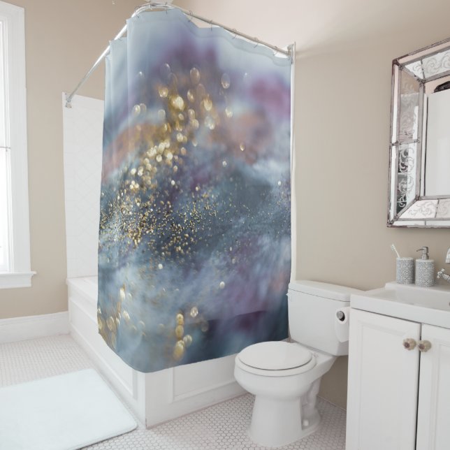 Gold Blue Purple Glitter Glam 1 Shower Curtain (In Situ)