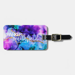 Gold Blue Purple Watercolor Luggage Tag