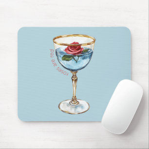 Gold Blue Red Rose Flower Glass Drink Mouse Pad