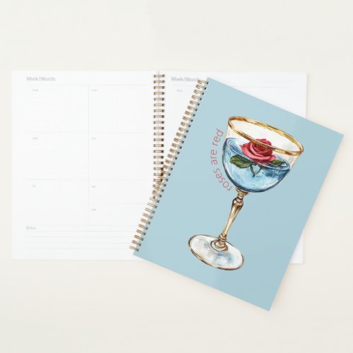 Gold Blue Red Rose Flower Glass Drink Planner