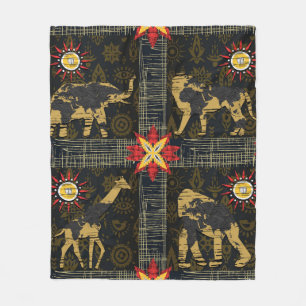 Gold Blue Red Safari World Map African Animals Fleece Blanket