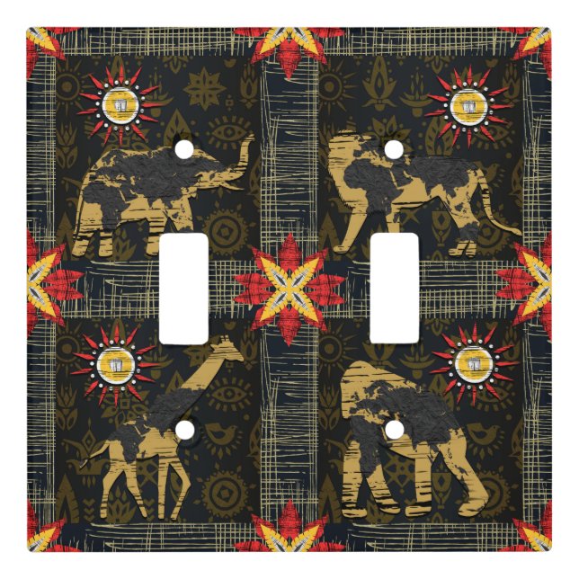 Gold Blue Red Safari World Map African Animals Light Switch Cover (Front)