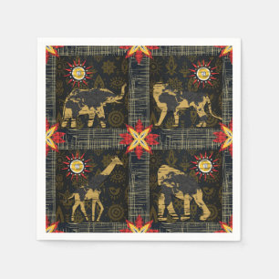 Gold Blue Red Safari World Map African Animals Napkins