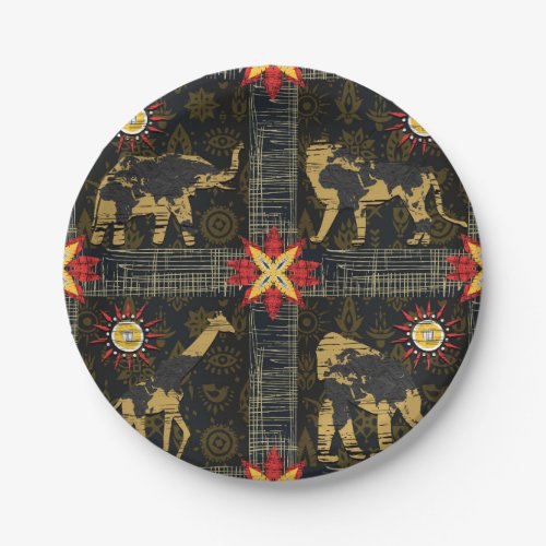 Gold Blue Red Safari World Map African Animals Paper Plates