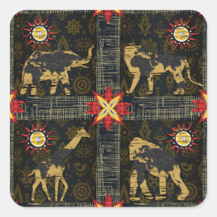 Gold Blue Red Safari World Map African Animals Square Sticker