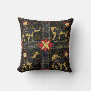 Gold Blue Red Safari World Map African Animals Throw Pillow