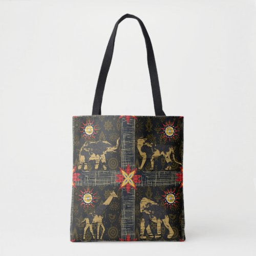 Gold Blue Red Safari World Map African Animals Tote Bag