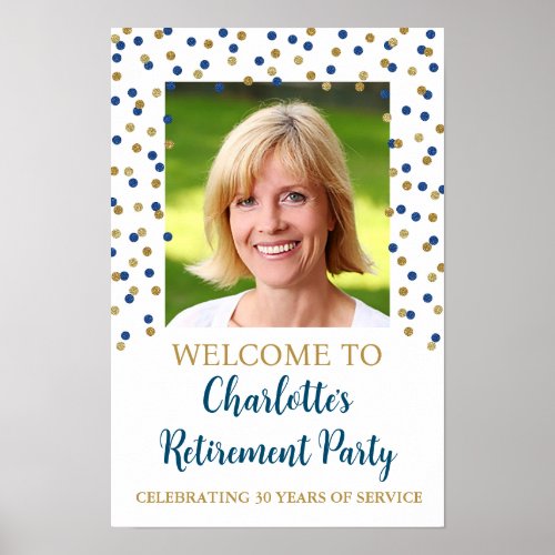 Gold Blue Retirement Party Custom 12x18 Photo Poster