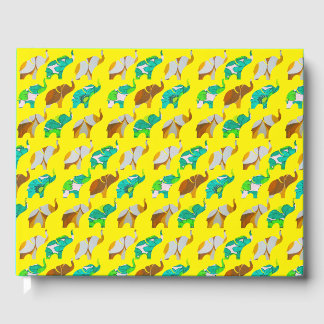 Gold & Blue Retro Elephants Guest Book