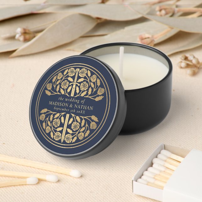 Gold Blue Royal Medieval Sword Wedding  Mini Candle Favors (Insitu)