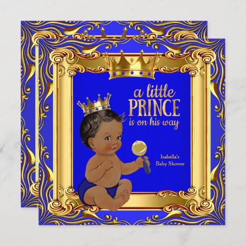 Gold Blue Royal Prince Baby Shower Ethnic Invitation