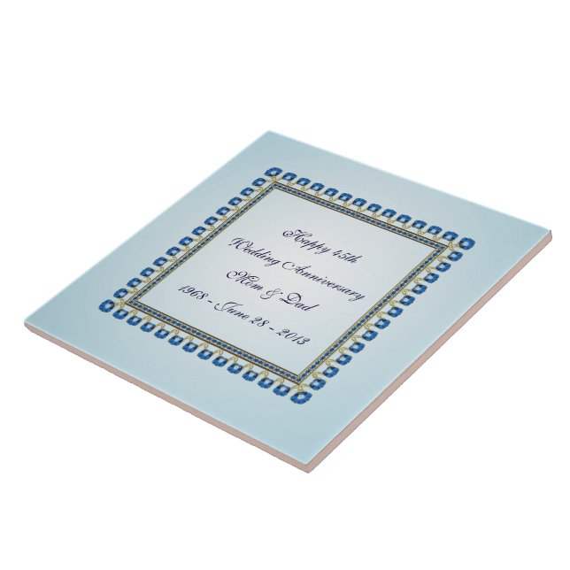Gold Blue Sapphire 45th Wedding Anniversary Ceramic Tile (Side)
