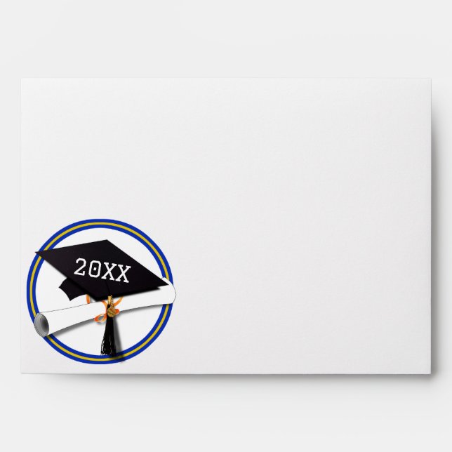 Gold - Blue School Colors Grad Cap Graduation Envelope (Front)