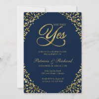 Gold Blue She Said Yes Engagement Party Invitation