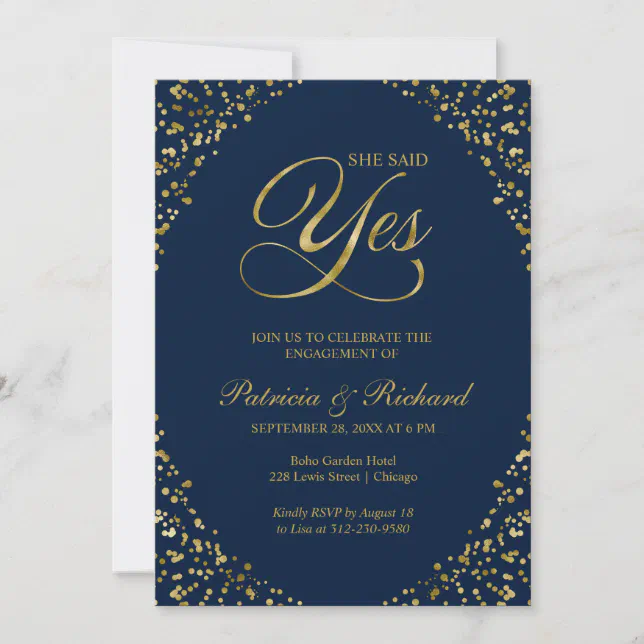 Gold Blue She Said Yes Engagement Party Invitation Zazzle 9064