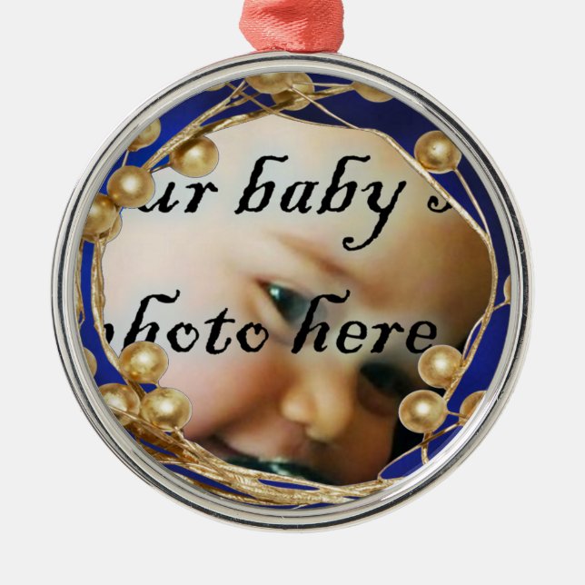 Gold Blue Silver Photo Frame Christmas Ornament (Front)