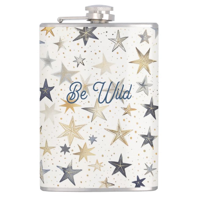 Gold Blue Silver Stars Flask (Front)