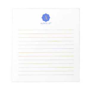 Gold & Blue Simple Modern Monogram Personalized Notepad