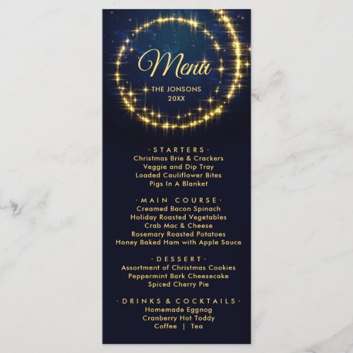 Gold Blue Sparkle Christmas Holiday Dinner Menu