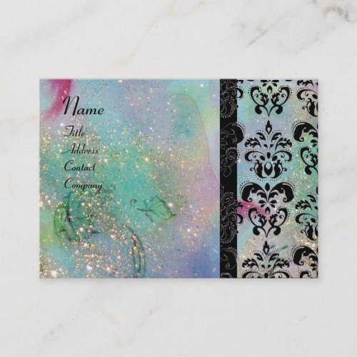 GOLD BLUE SPARKLING DAMASK MONOGRAM green fuchsia Business Card