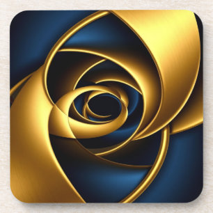 gold blue spiral abstract vortex pattern luxury ge beverage coaster