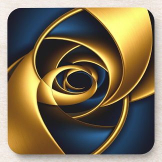 gold blue spiral abstract vortex pattern luxury ge beverage coaster