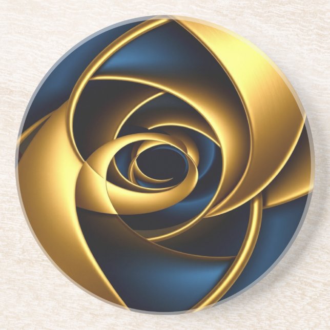 gold blue spiral abstract vortex pattern luxury ge coaster (Front)
