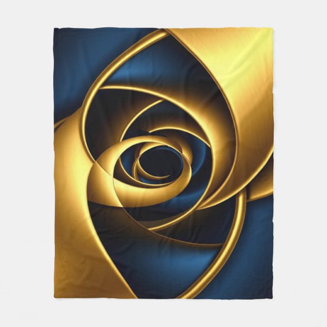 gold blue spiral abstract vortex pattern luxury ge fleece blanket (Front)