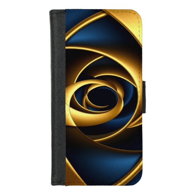 gold blue spiral abstract vortex pattern luxury ge iPhone wallet case (Front)
