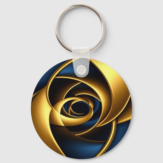 gold blue spiral abstract vortex pattern luxury ge keychain (Front)