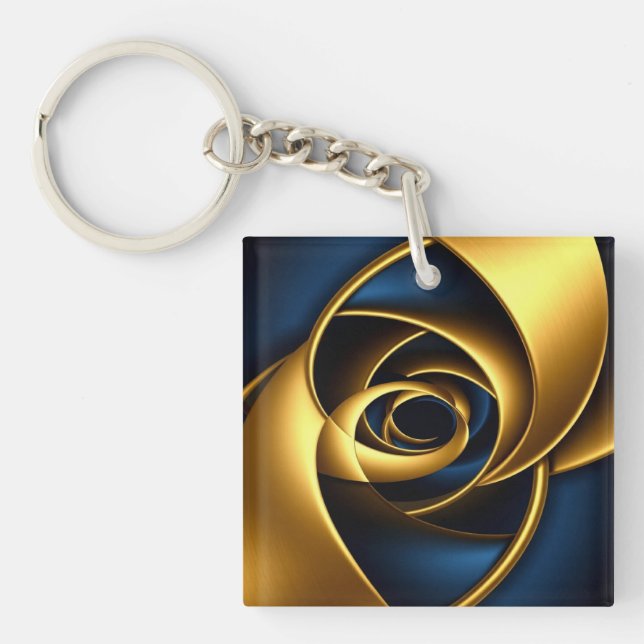 gold blue spiral abstract vortex pattern luxury ge keychain (Front)