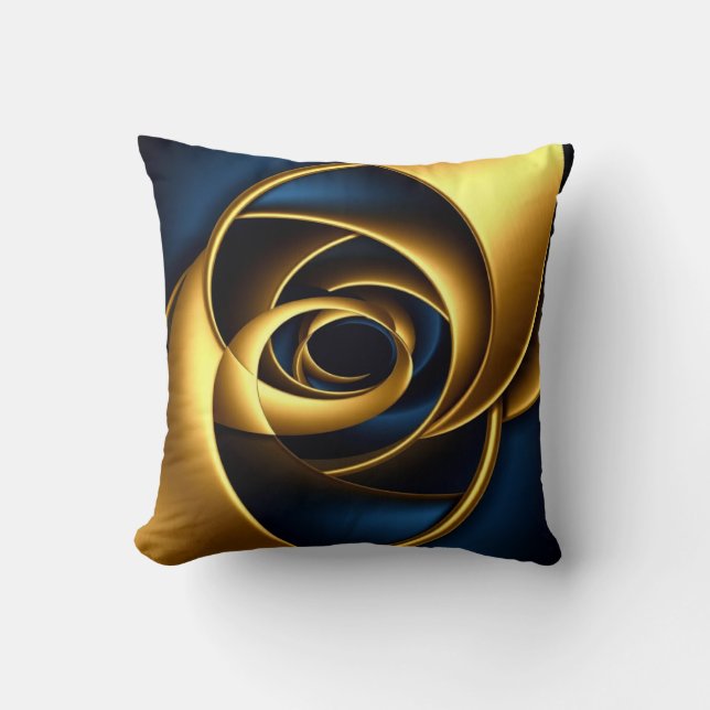 gold blue spiral abstract vortex pattern luxury ge throw pillow (Front)