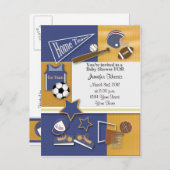 Gold & Blue Sports Baby Shower Postcard Invitation (Front/Back)