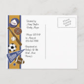 Gold & Blue Sports Baby Shower Postcard Invitation (Back)