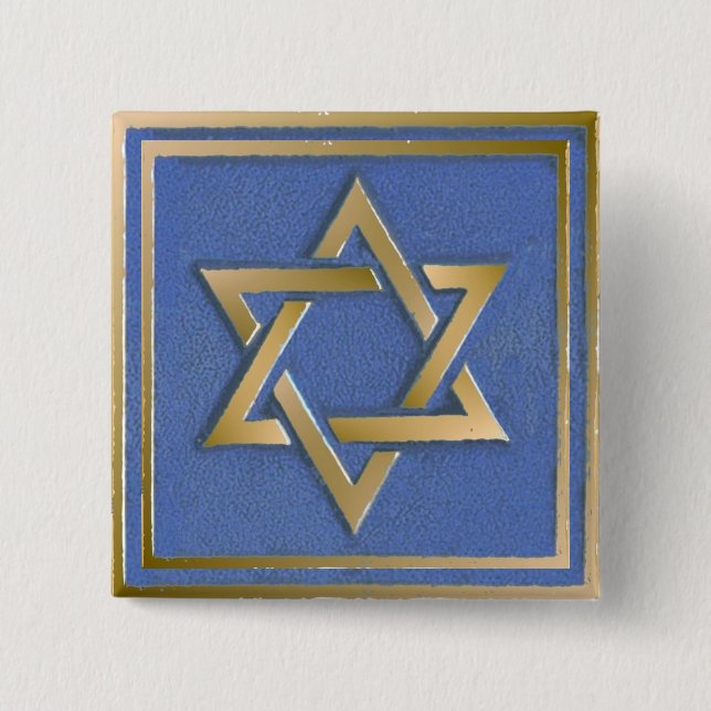 Gold Blue Star of David Art Panel  Button (Front)