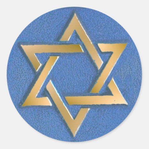 Gold Blue Star of David Art Panel   Classic Round Sticker