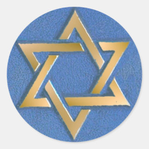 Gold Blue Star of David Art Panel Classic Round Sticker
