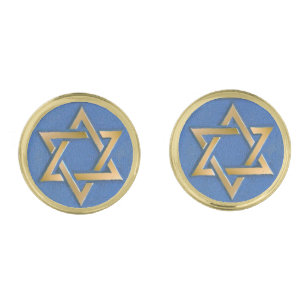 Gold Blue Star of David Art Panel  Cufflinks
